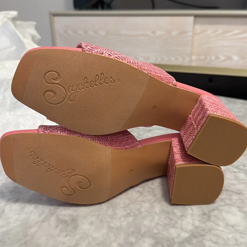 Seychelles Pink Woven Block Heel Slide Sandals